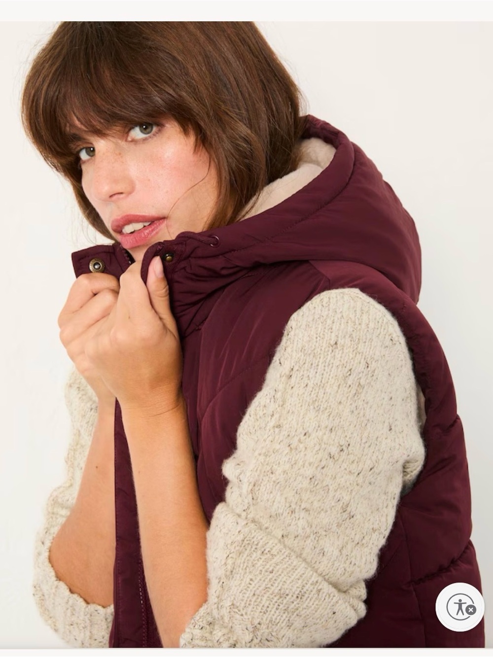 Eddie Bauer Women’s Hooded Quilted Fleece Quilted Sherpa Lined Vest, Burgundy XS